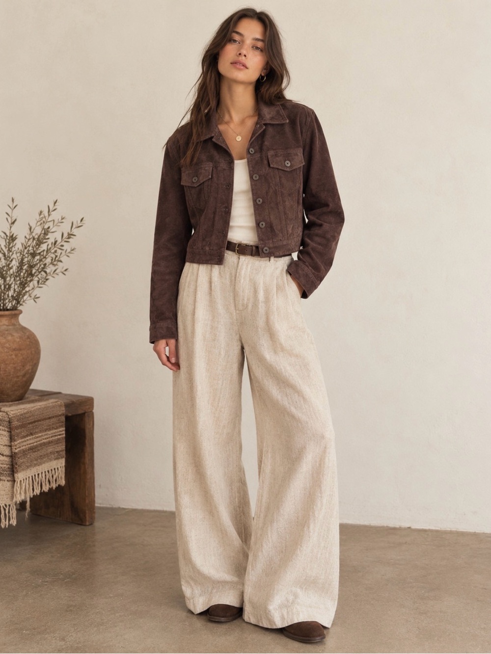 Danier Vintage Minimalist Boho Chocolate Brown Suede 90s Y2K Cropped Jacket, S
